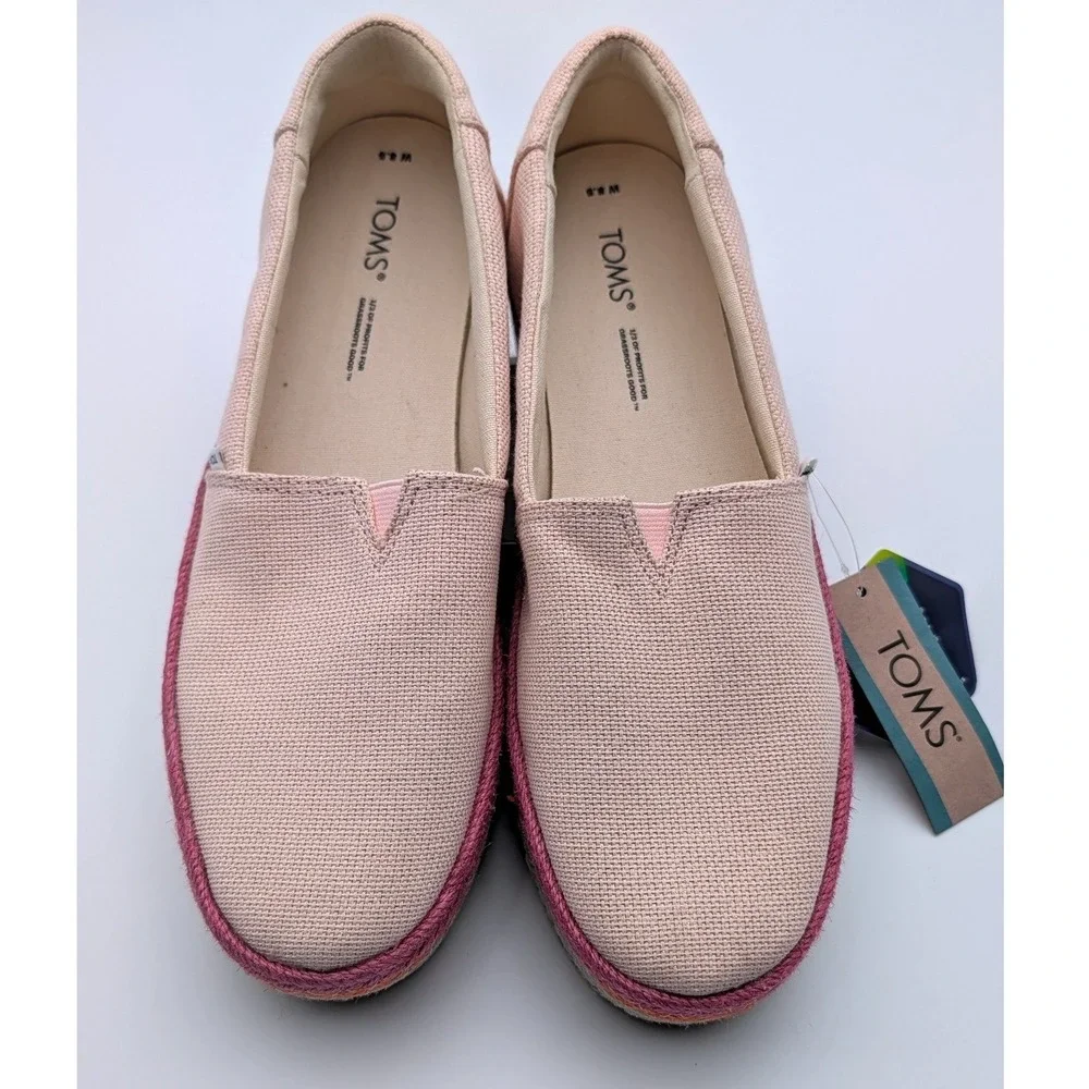 Toms Wmn Valencia Dusty Peach Metallic Linen Platform Slip On Shoes 10019807 8.5